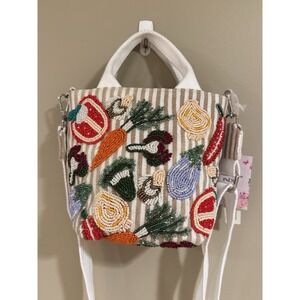 NEW Handcrafted In India "Vegetable" Beaded Handbag NWT 9X7X3 multicolor